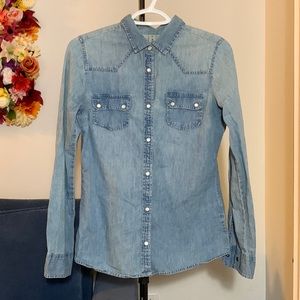 Denim Co. Long-Sleeve Button-Snap Top